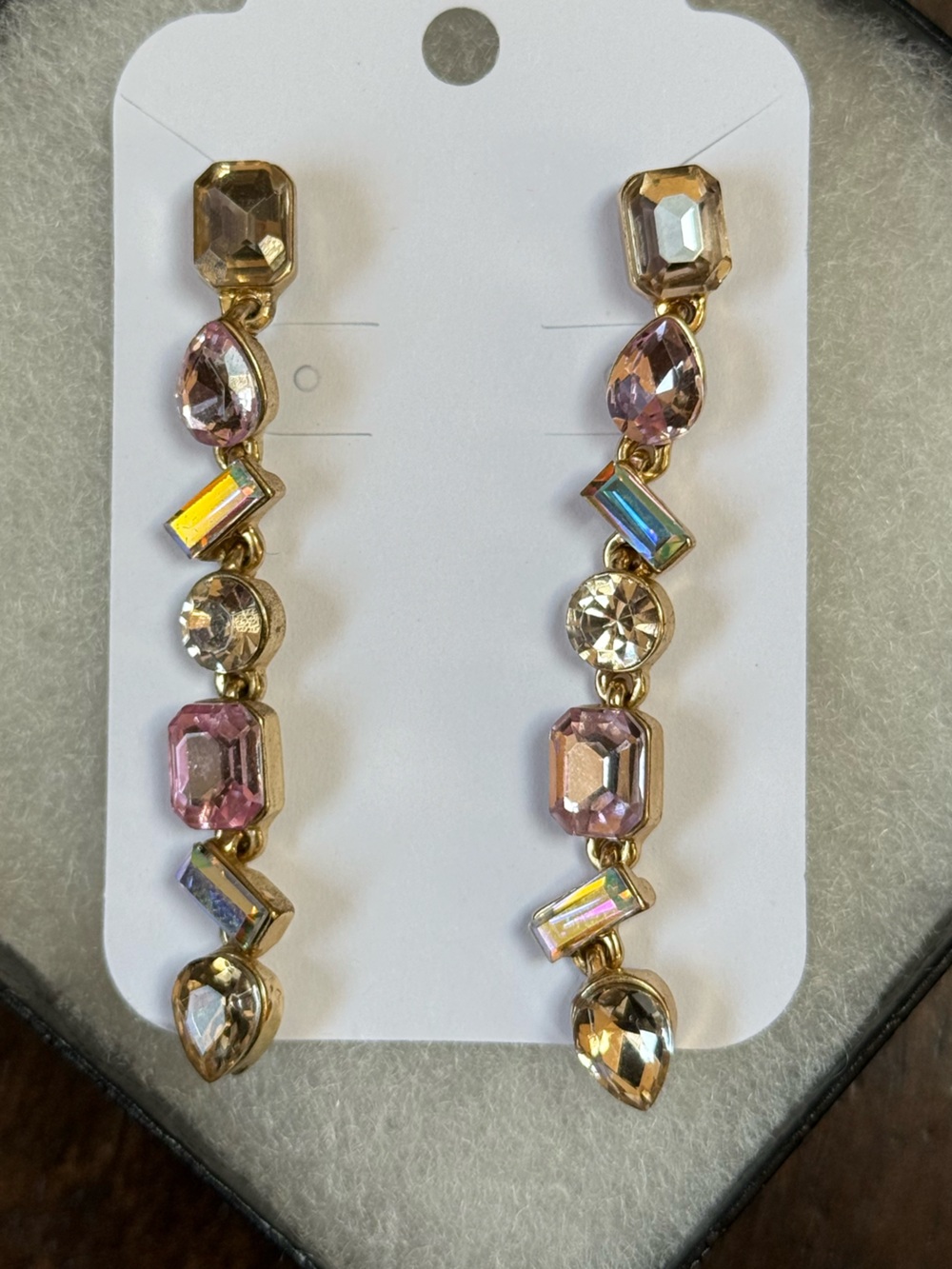 Gold Pink Crystal Drop Earrings